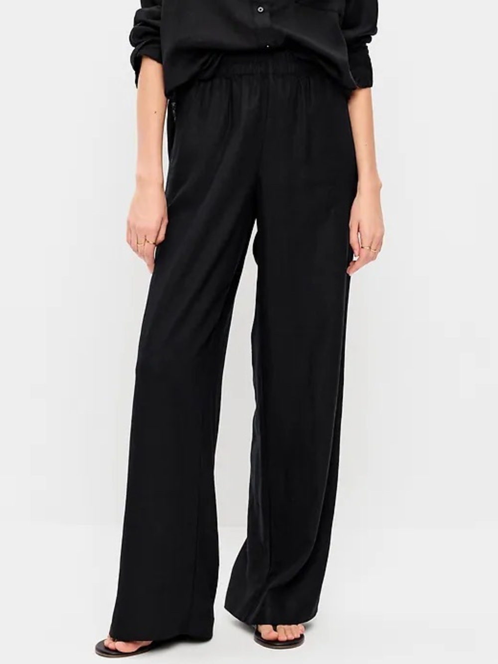 ON High Waisted Linen Blend Wide Leg Pants Black Jack Women’s L Tall Capsule